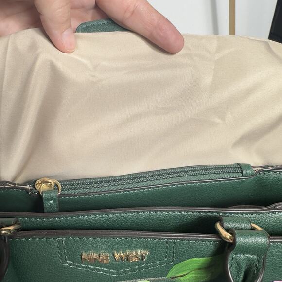 Nine West Green Tote Bag Hand Painted Ladybug Floral Leaf Purse Shoulder Satchel - Picture 15 of 16